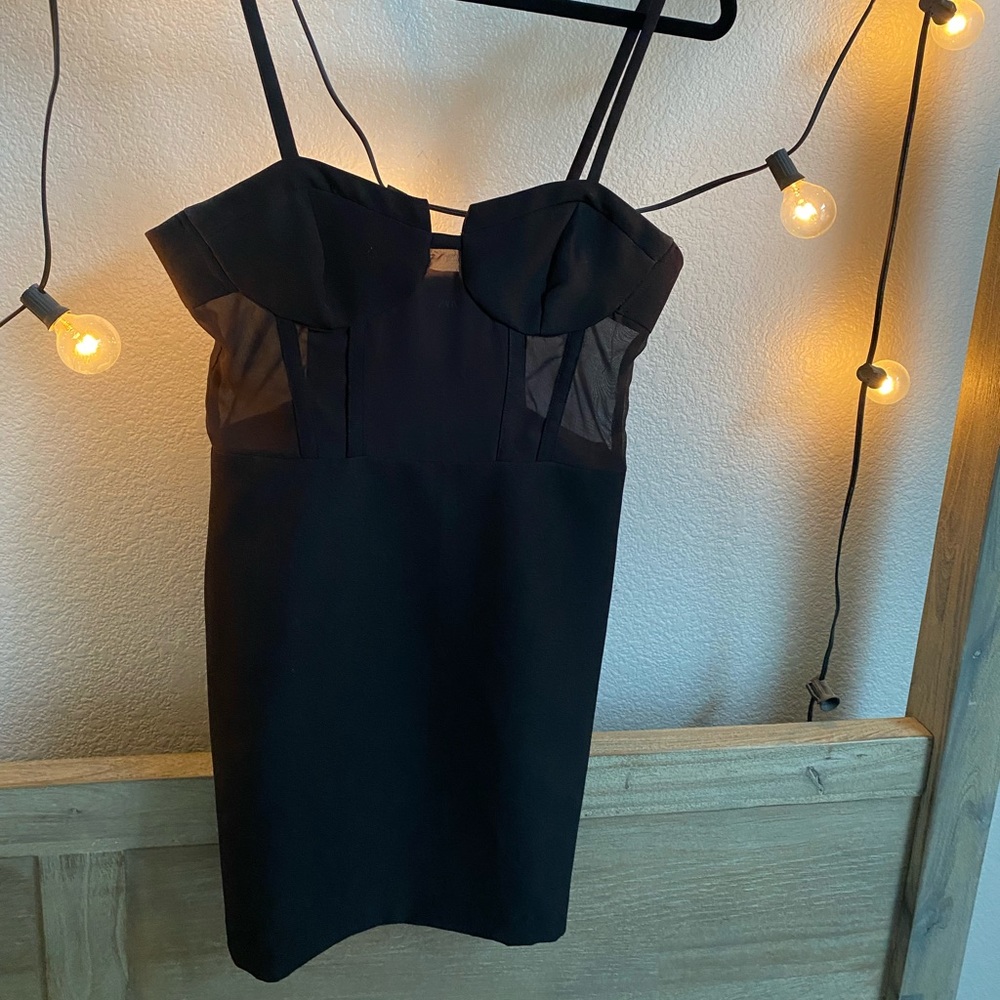 Zara Black Sheer Mesh Panel Mini Dress